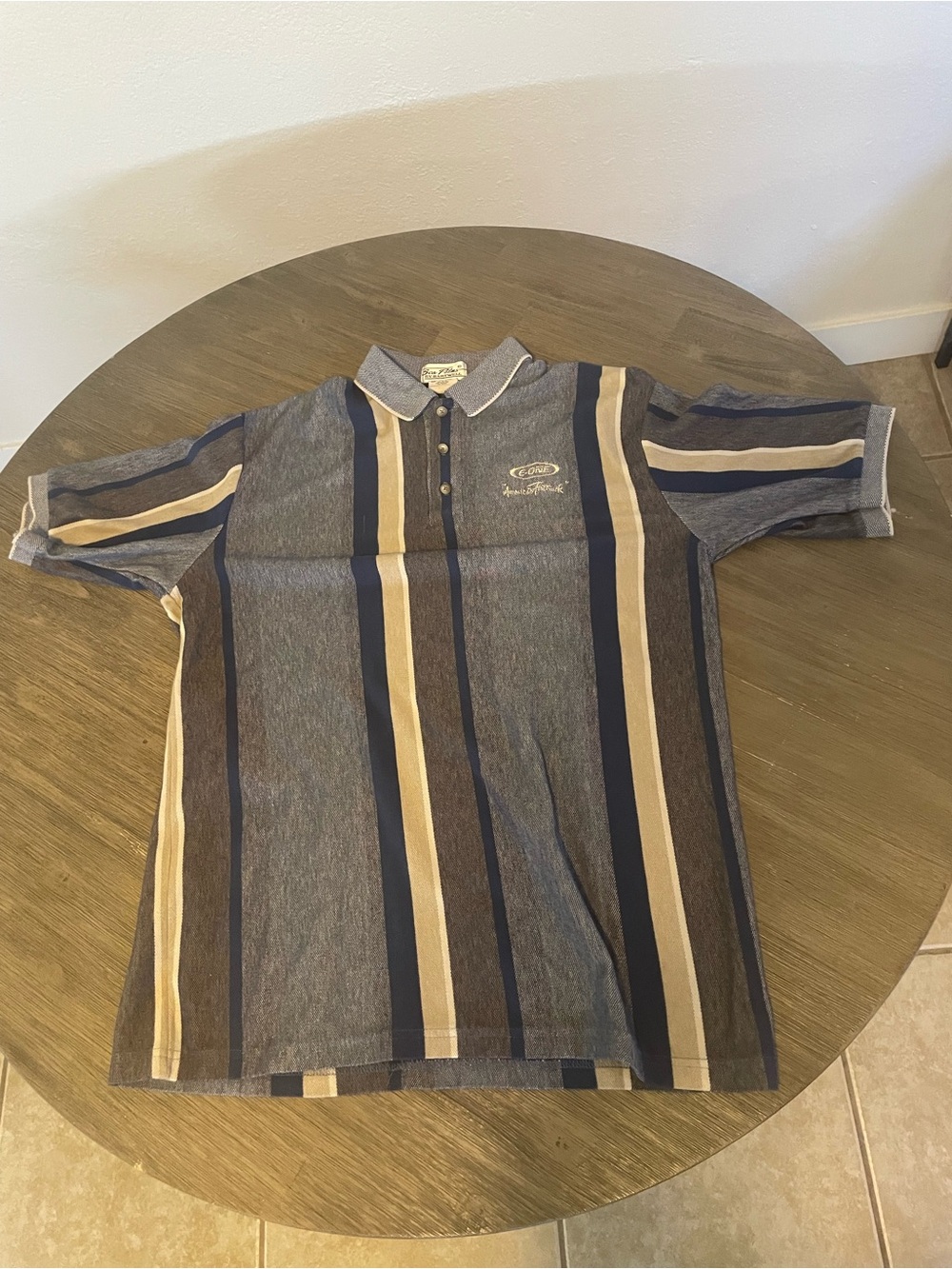 Classic Striped Polo Shirt - Navy & Tan